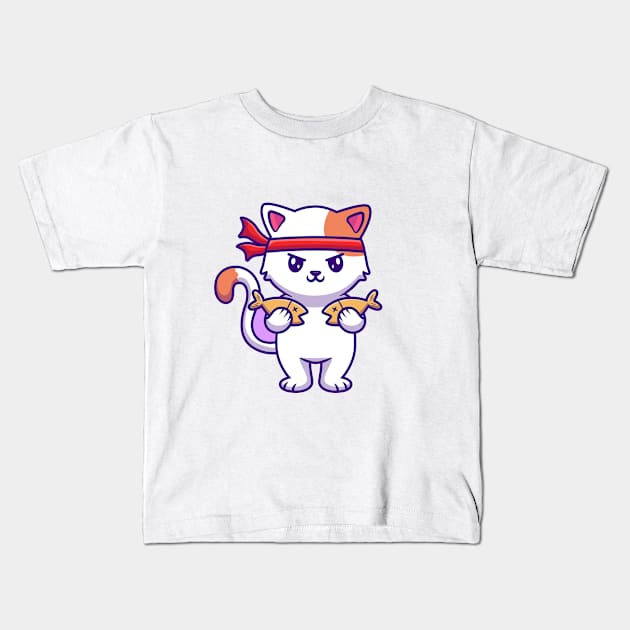 Cute angry ninja cat Kids T-Shirt by Custom Style